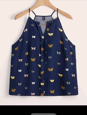 Navy Blue, Sleeveless Butterfly Top